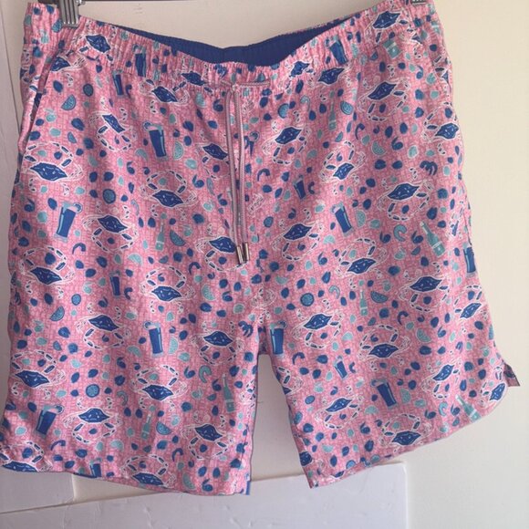 Peter Millar Crab Pattern Swim Trunks Board Shorts Pink Seaside Blue Size Large - Picture 11 of 11